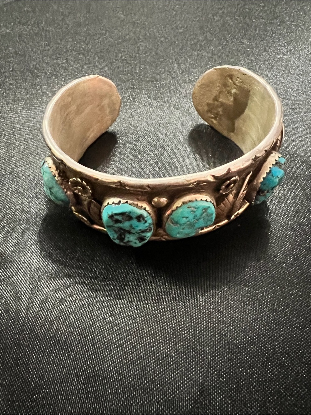 Turquoise Stone Silver Cuff Bracelet - Jewelry